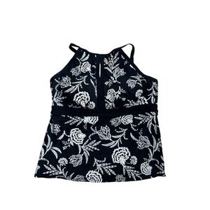 Lands' End Black and White Floral Swim Top